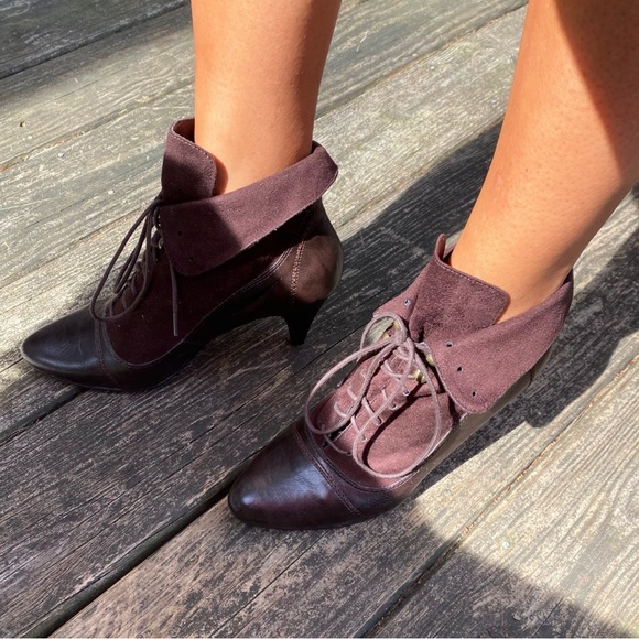 🍂 RED LEVEL BURGUNDY BROWN FAUX LEATHER SUEDE HEEL BOOTIES! - Picture 17 of 17